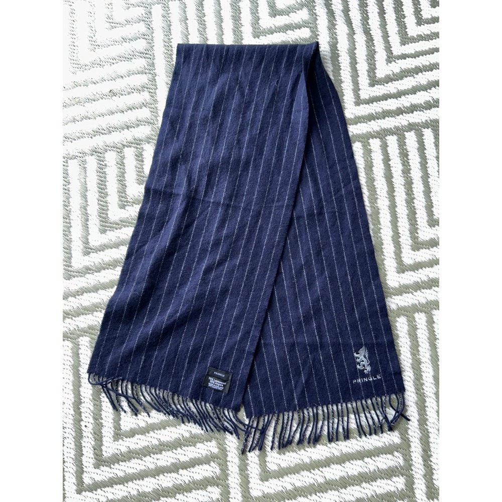 Pringle of Scotland scarf navy blue Angora & Lambswool blend Pinstripe